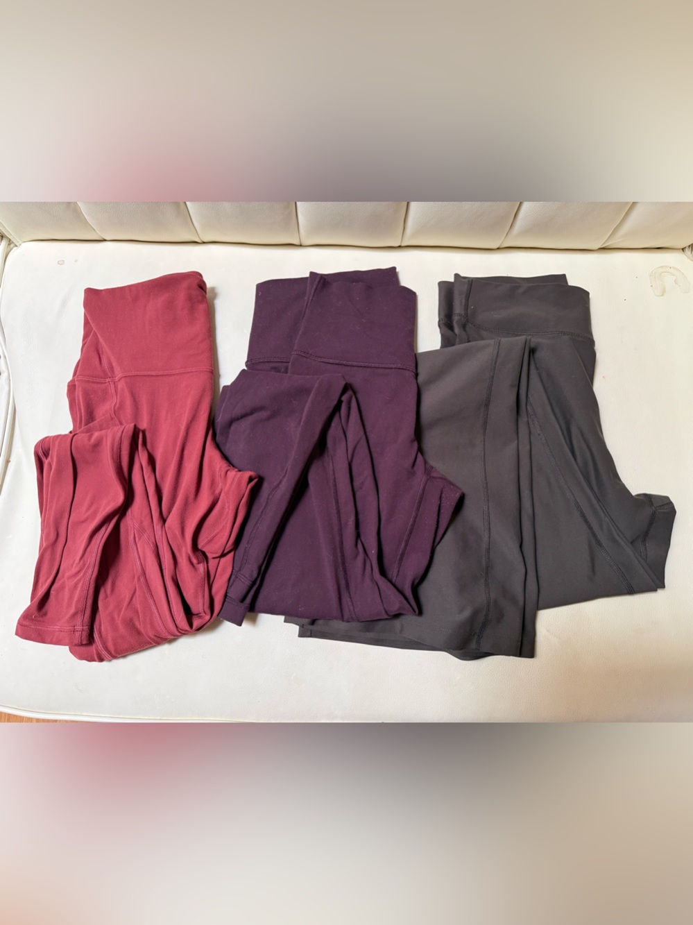 Lot of 3 Pairs High-Waist Stretch Leggings - Brick, Plum, and Charcoal